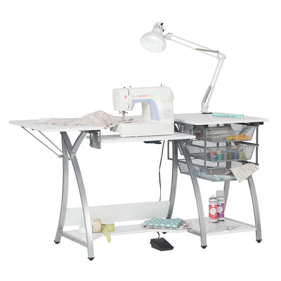 Sew Ready Pro Stitch Adjustable Sewing Machine Table with Storage Drawers, White - VMInnovations