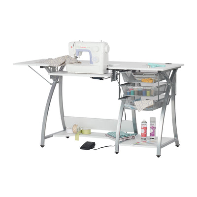 Sew Ready Pro Stitch Adjustable Sewing Machine Table with Storage Drawers, White - VMInnovations