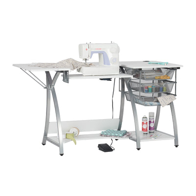 Sew Ready Pro Stitch Adjustable Sewing Machine Table with Storage Drawers, White - VMInnovations