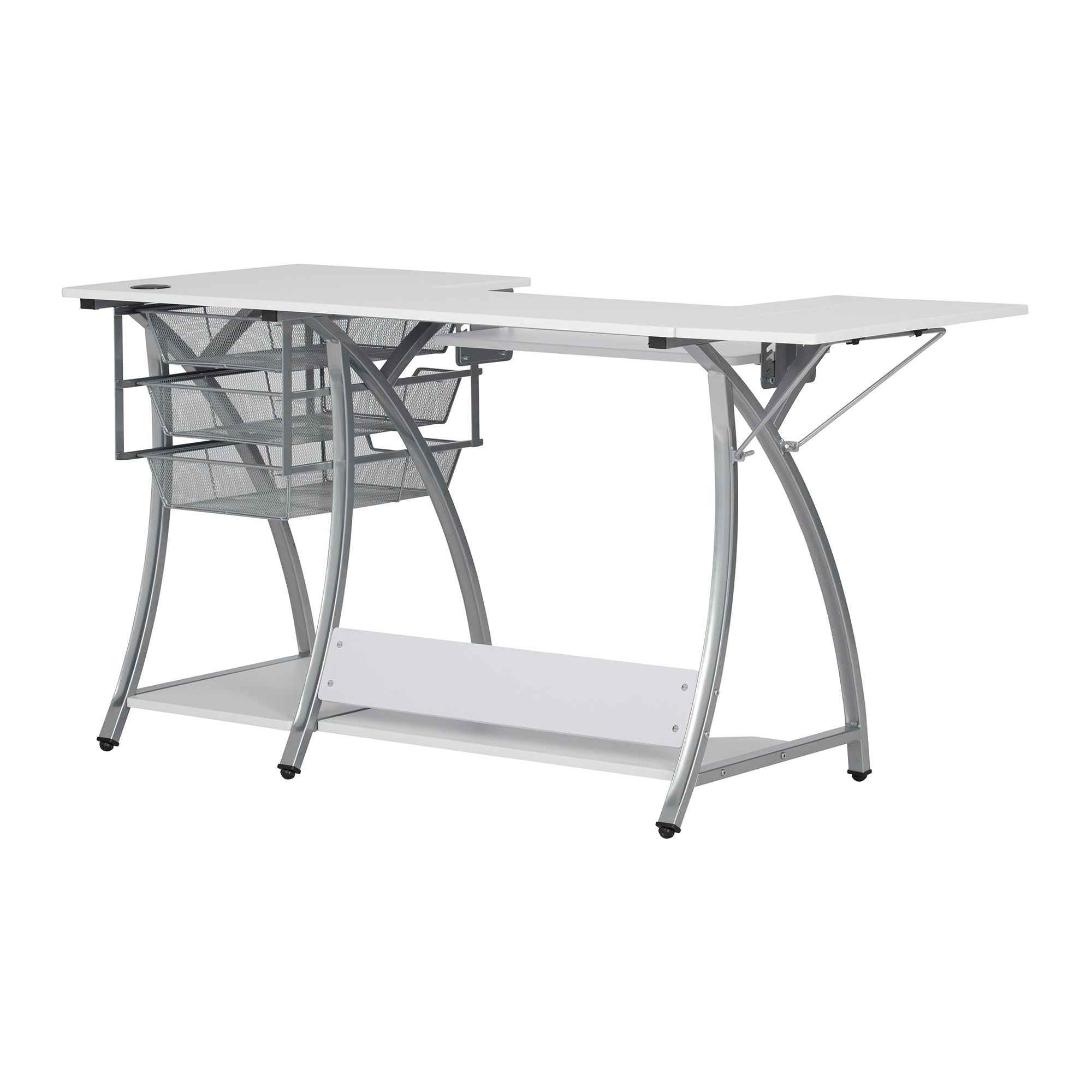 Sew Ready Pro Stitch Adjustable Sewing Machine Table with Storage Drawers, White