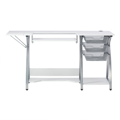 Sew Ready Pro Stitch Adjustable Sewing Machine Table with Storage Drawers, White