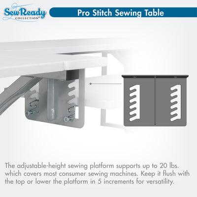 Sew Ready Pro Stitch Adjustable Sewing Machine Table with Storage Drawers, White - VMInnovations
