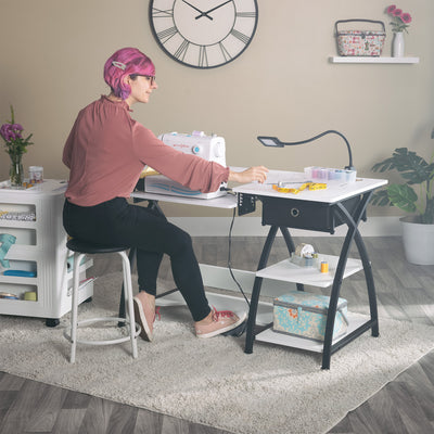 Sew Ready Comet Plus Hobby Sewing Table with Storage Drawer and Shelves, Black - VMInnovations
