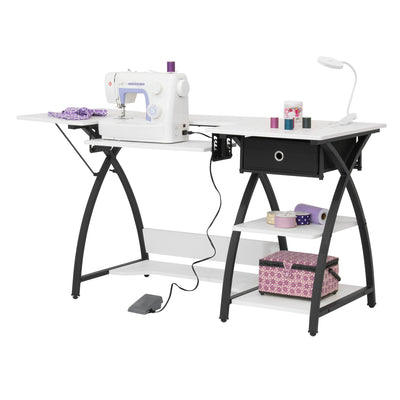 Sew Ready Comet Plus Hobby Sewing Table with Storage Drawer and Shelves, Black - VMInnovations