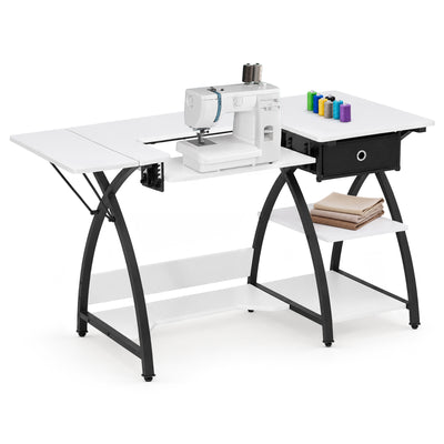 Sew Ready Comet Plus Hobby Sewing Table with Storage Drawer and Shelves, Black