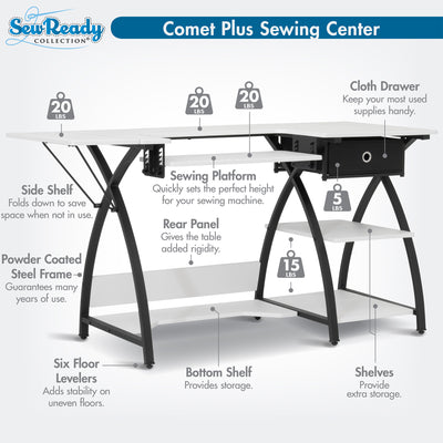 Sew Ready Comet Plus Craft Sewing Table with Accurate Fabric Cutting Grid-Top