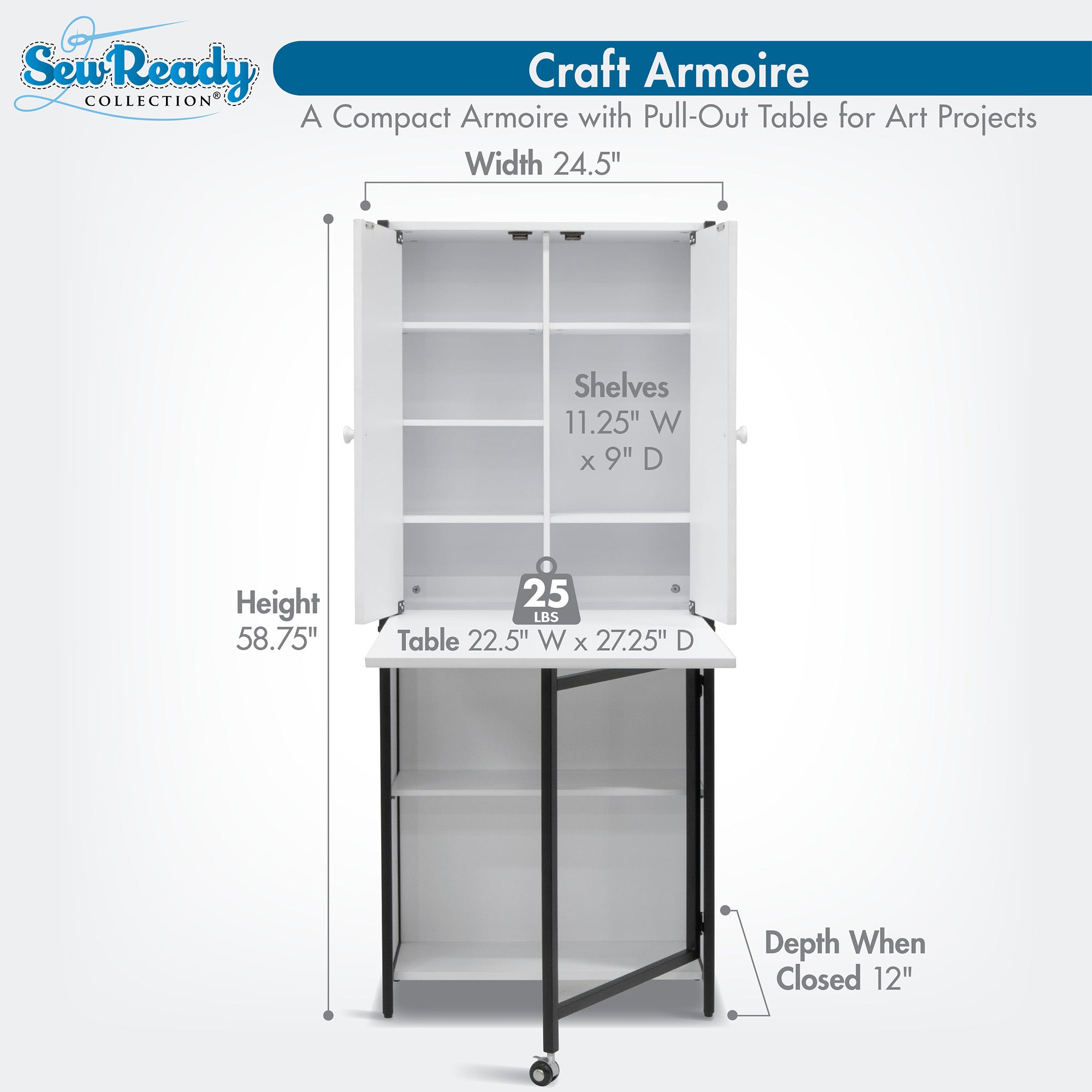 Sew Ready Folding Craft Armoire Cabinet, Multipurpose Workstation with Table - VMInnovations
