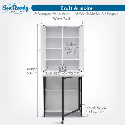 Sew Ready Folding Craft Armoire Cabinet, Multipurpose Workstation with Table - VMInnovations