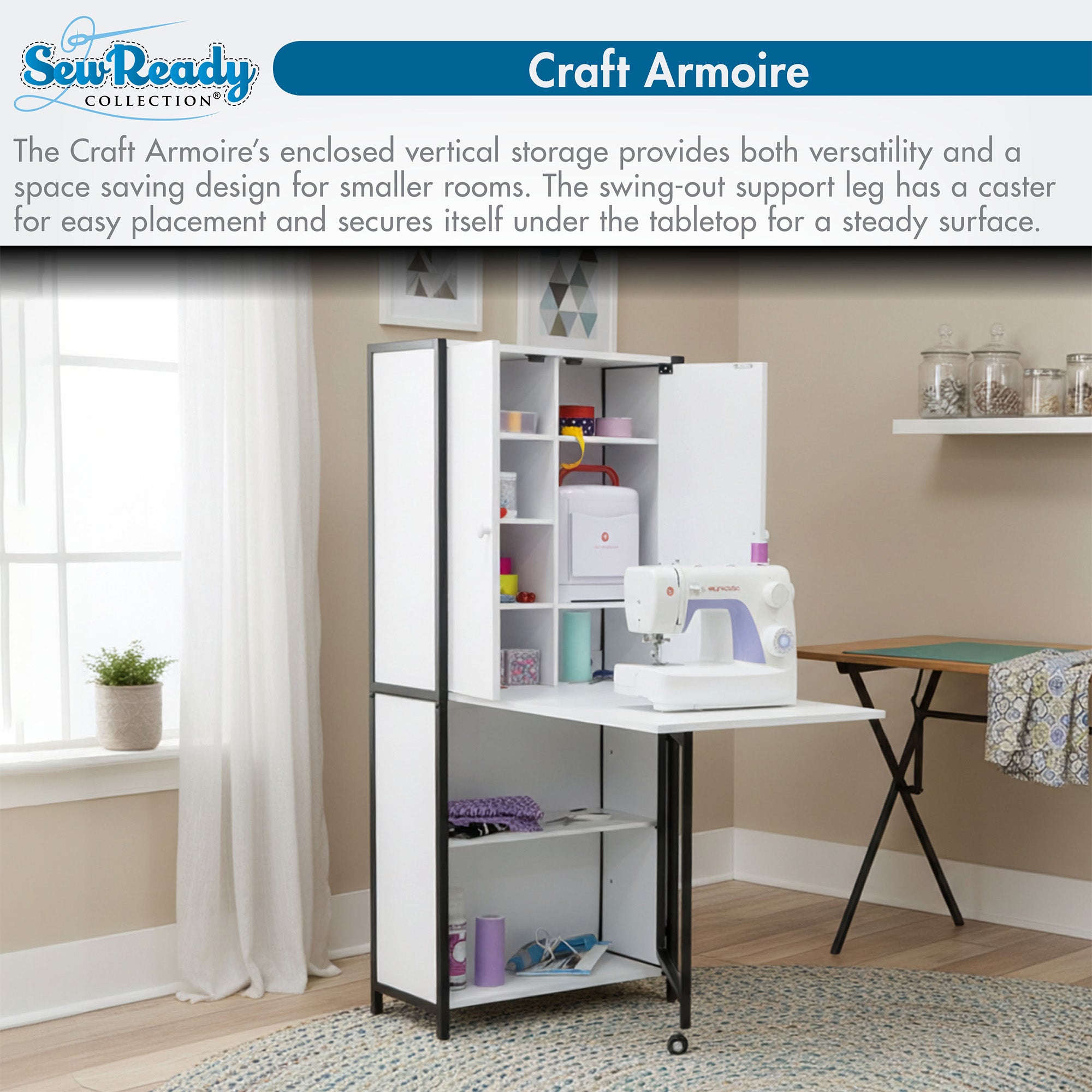 Sew Ready Folding Craft Armoire Cabinet, Multipurpose Workstation with Table - VMInnovations