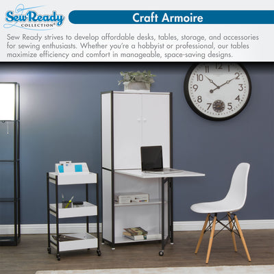 Sew Ready Folding Craft Armoire Cabinet, Multipurpose Workstation with Table - VMInnovations