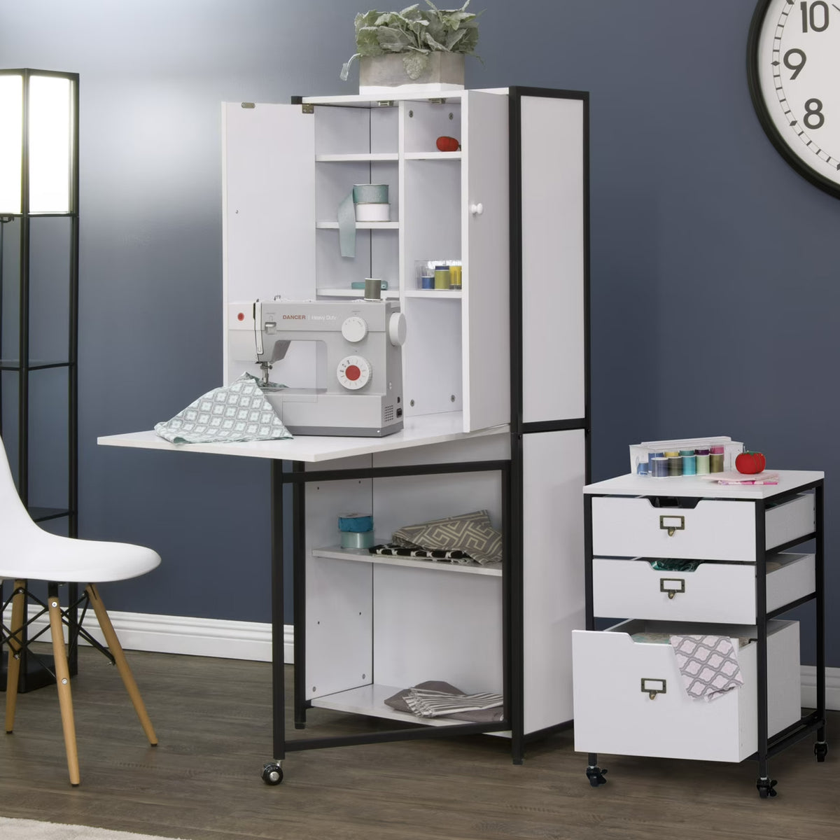 Sew Ready Folding Craft Armoire Cabinet, Multipurpose Workstation with Table