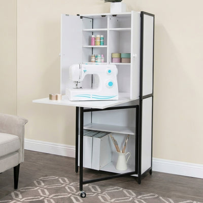 Sew Ready Folding Craft Armoire Cabinet, Multipurpose Workstation with Table