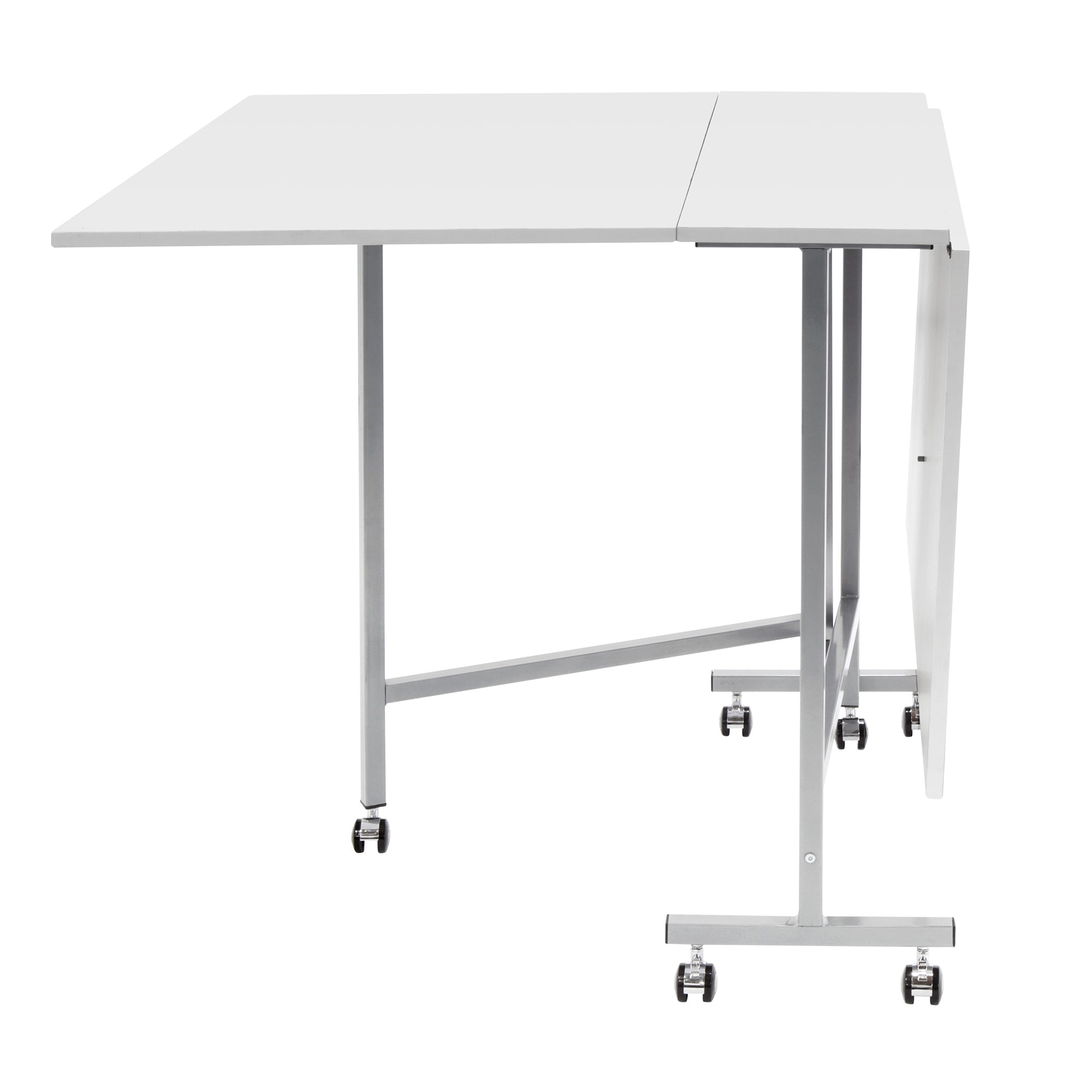 Sew Ready Folding Craft and Cutting Standing Table with Wheels, Silver/White