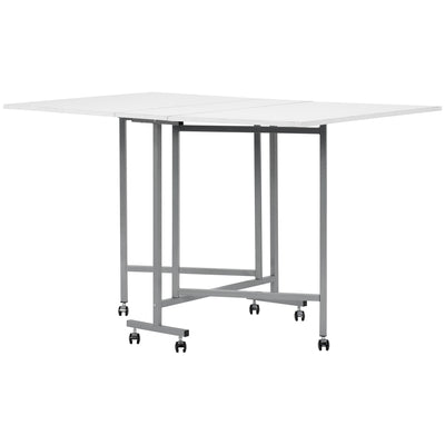 Sew Ready Folding Craft and Cutting Standing Table with Wheels, Silver/White