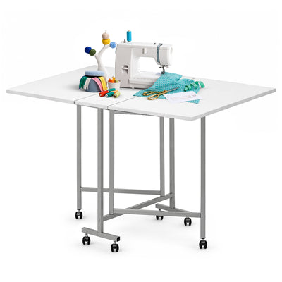 Sew Ready Folding Craft and Cutting Standing Table with Wheels, Silver/White