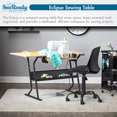 Sew Ready Eclipse Hobby Sewing Table with Storage Drawer and Shelves, Maple