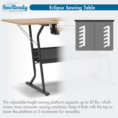 Sew Ready Eclipse Hobby Sewing Table with Storage Drawer and Shelves, Maple