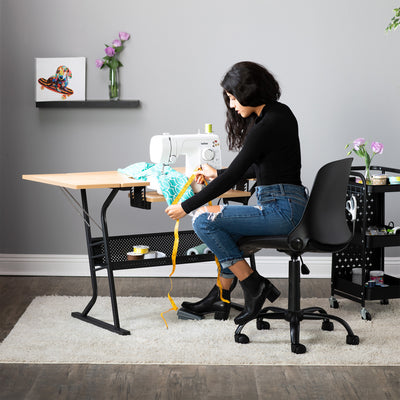 Sew Ready Eclipse Hobby Sewing Table with Storage Drawer and Shelves, Maple