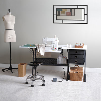 Sew Ready Eclipse Hobby Sewing Table with Storage Drawer and Shelves, Black - VMInnovations