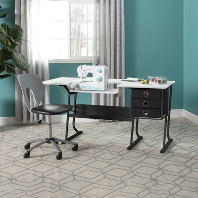Sew Ready Eclipse Hobby Sewing Table with Storage Drawer and Shelves, Black - VMInnovations