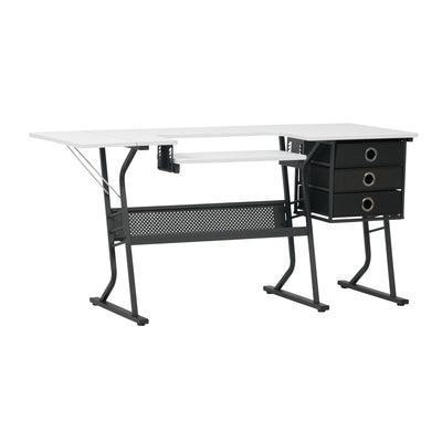 Sew Ready Eclipse Hobby Sewing Table with Storage Drawer and Shelves, Black - VMInnovations