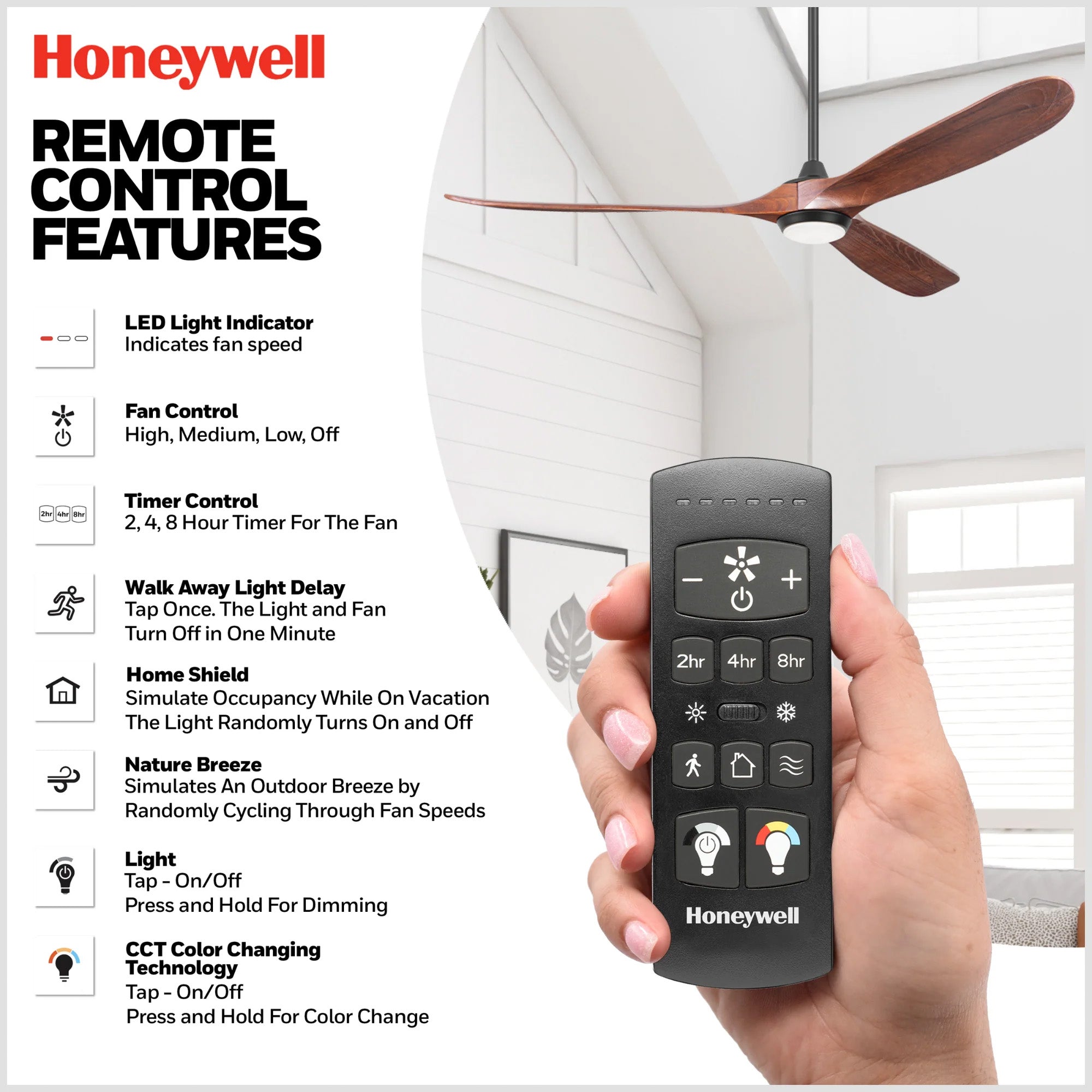 Honeywell Taiga 70 Inch Ceiling Fan with Redwood Blades, LED Light & Remote