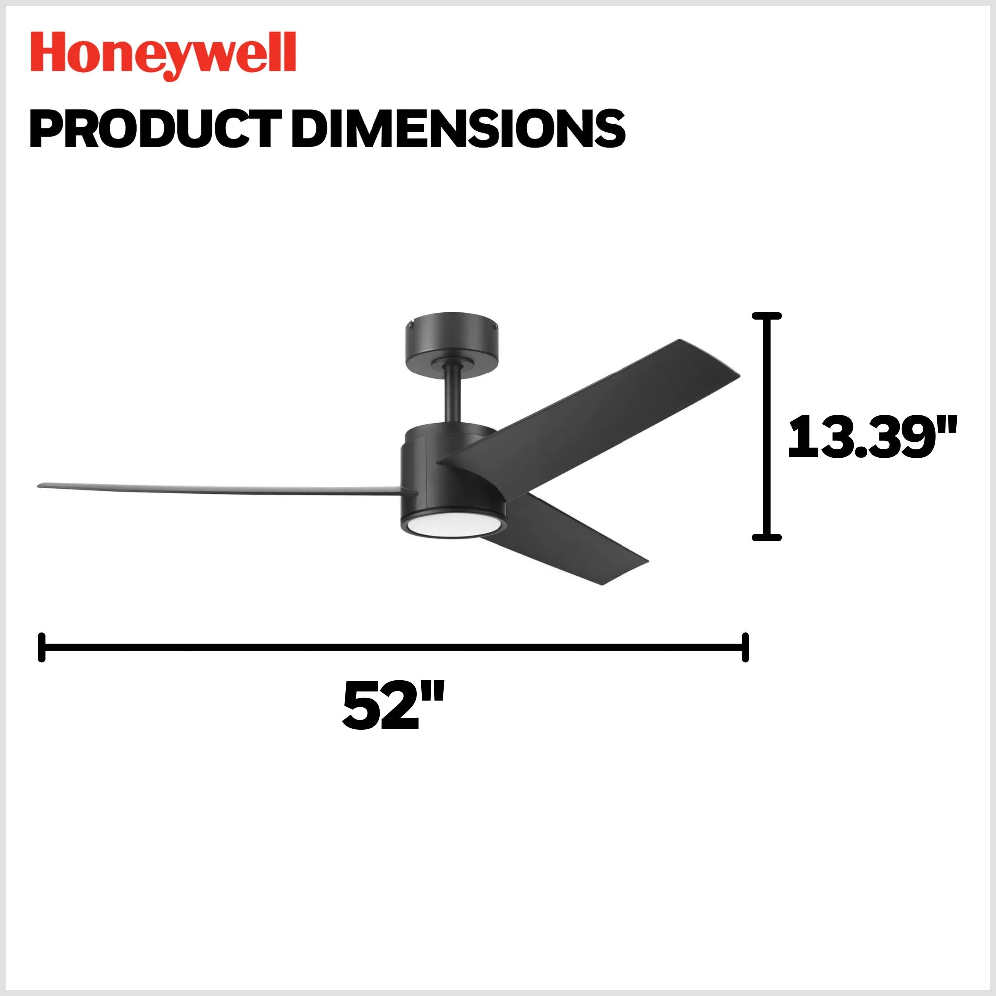 Honeywell Altan 52 Inch Modern Ceiling Fan with LED Light & Remote, Matte Black