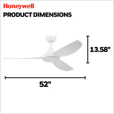 Honeywell Sirro 52" Ceiling Fan with Light & Remote, 3 White Blades, (Open Box)