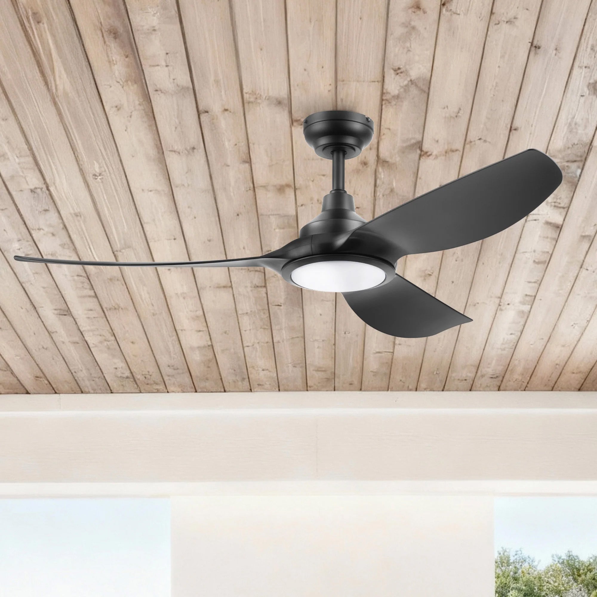 Honeywell Sirro 52" Ceiling Fan with Light & Remote, 3 Black Blades, Matte Black