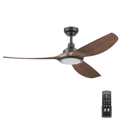 Honeywell Sirro 52" Ceiling Fan with Light & Remote, 3 Brown Blades, (Open Box)