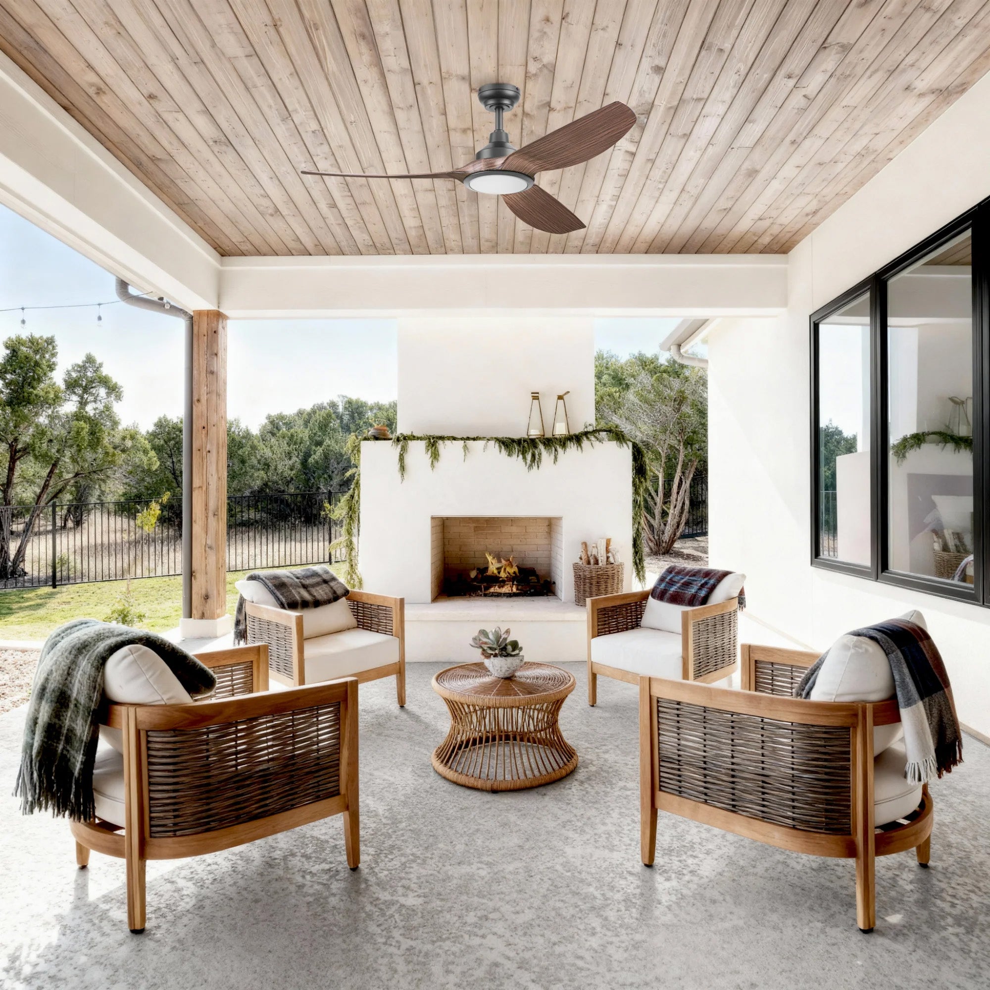 Honeywell Sirro 52" Ceiling Fan with Light & Remote, 3 Brown Blades, (Open Box)