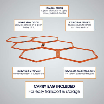 Yes4All Hex Agility 12 Rings Set w/ Carrying Bag for Footwork Training, Orange