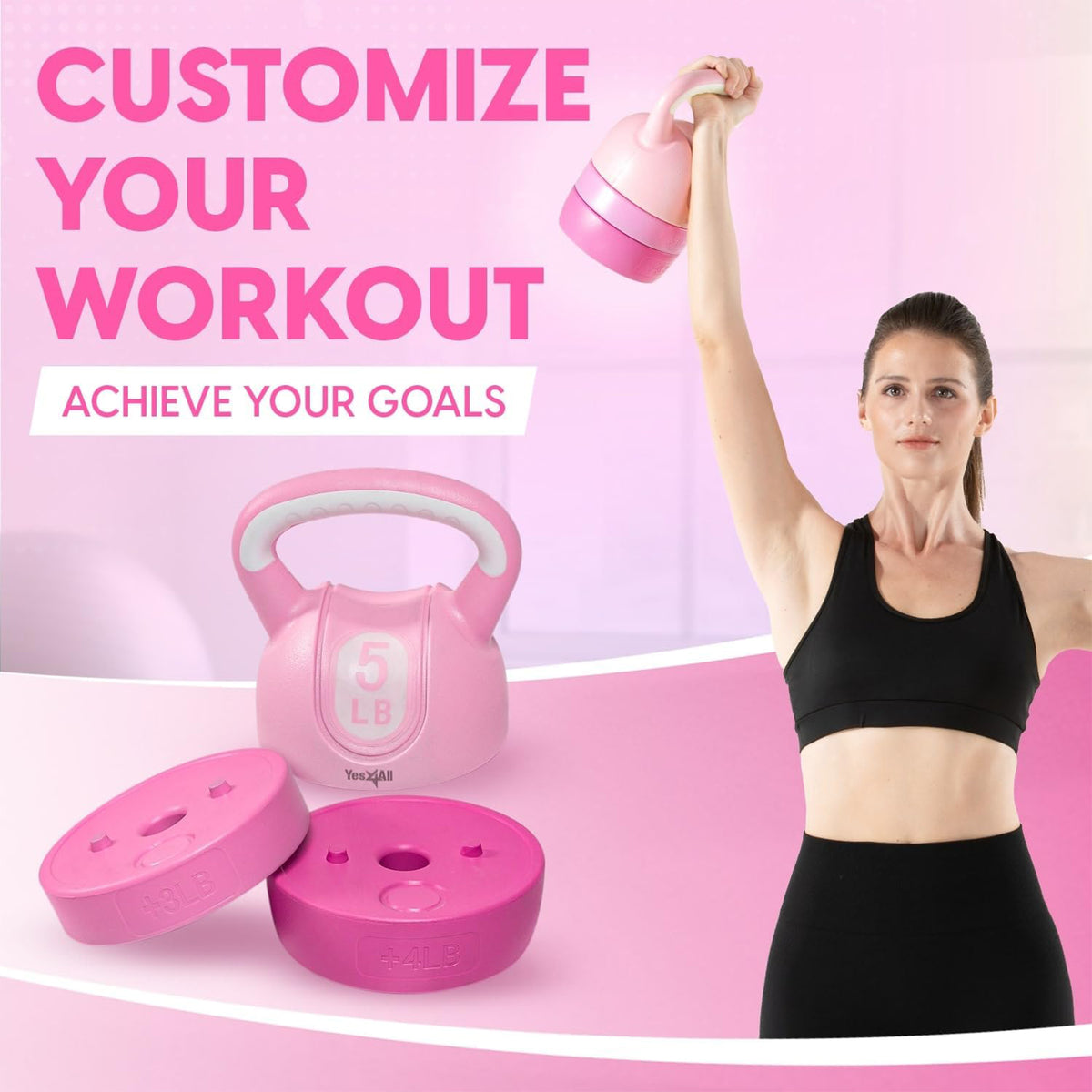 Yes4All 12 Pound Adjustable Kettlebell, Cast Iron Weight for Strength Training