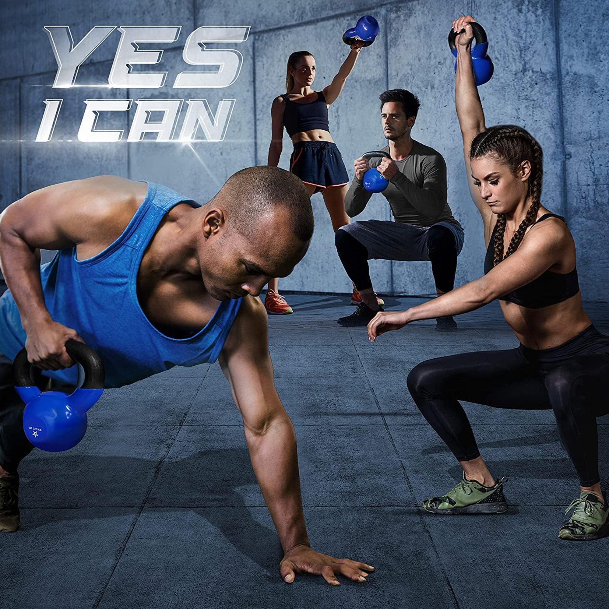 Yes4All 80 Pound PVC Kettlebell, Cast Iron Weight for Strength Training, Blue