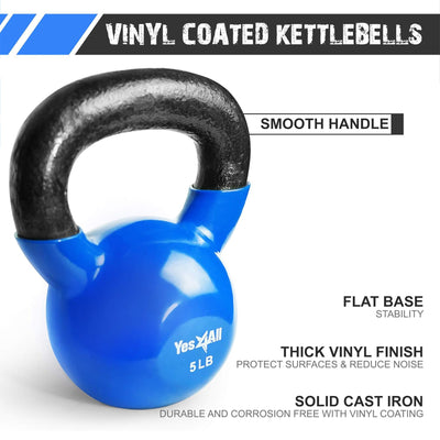 Yes4All 20 & 30 lb PVC Kettlebell, Cast Iron Weight for Strength Training, Blue