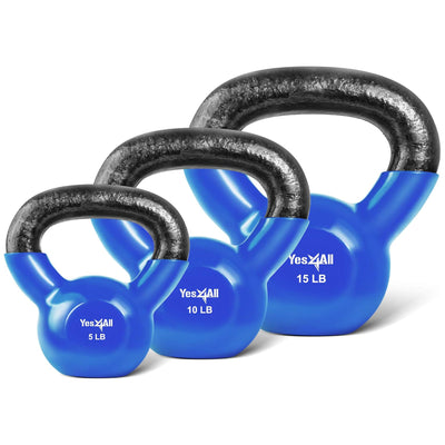 Yes4All 20 & 30 lb PVC Kettlebell, Cast Iron Weight for Strength Training, Blue