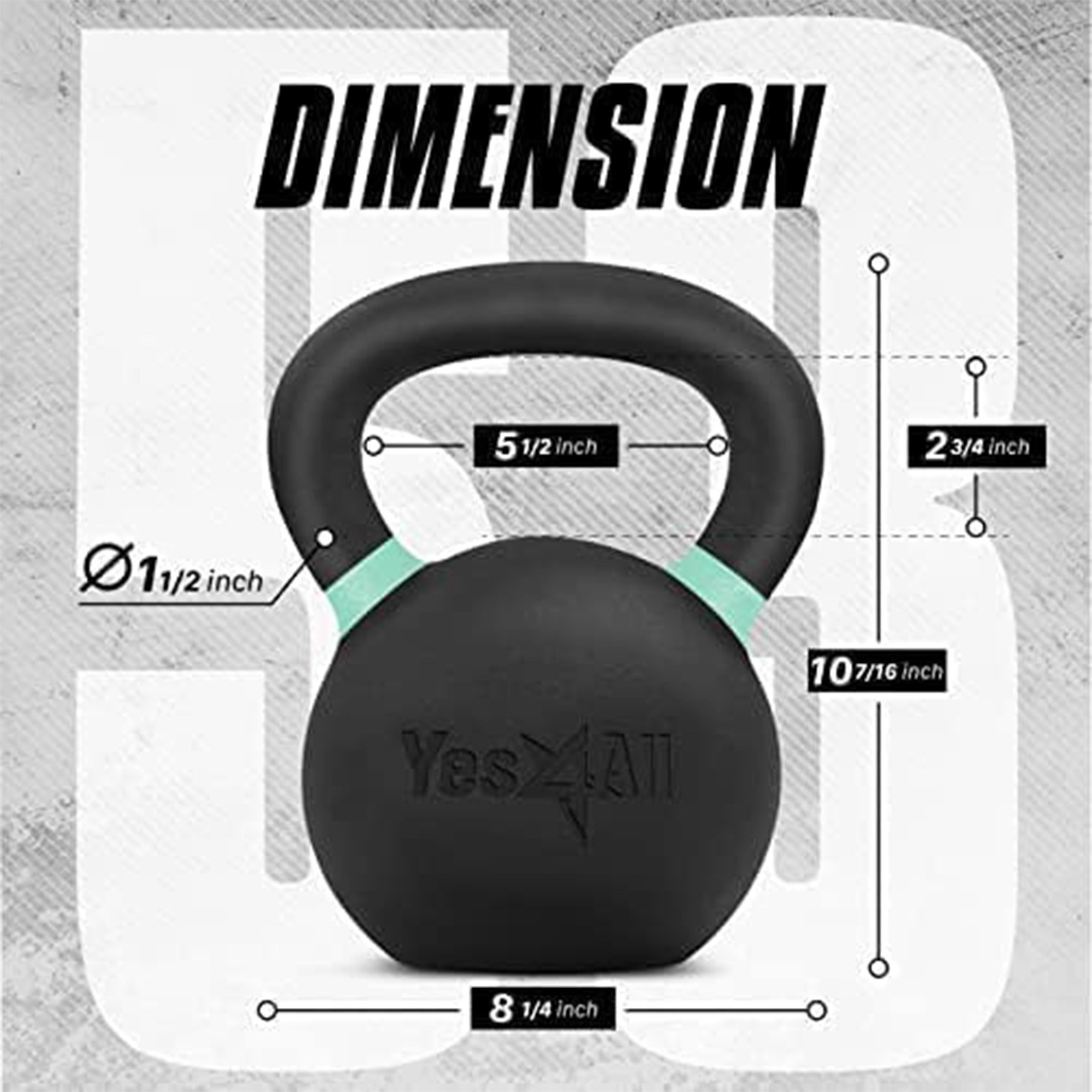 Yes4All 53lb Powder Coated Cast Iron Kettlebell w/ Non-Slip Handle & Flat Bottom