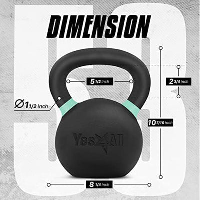 Yes4All 53lb Powder Coated Cast Iron Kettlebell w/ Non-Slip Handle & Flat Bottom