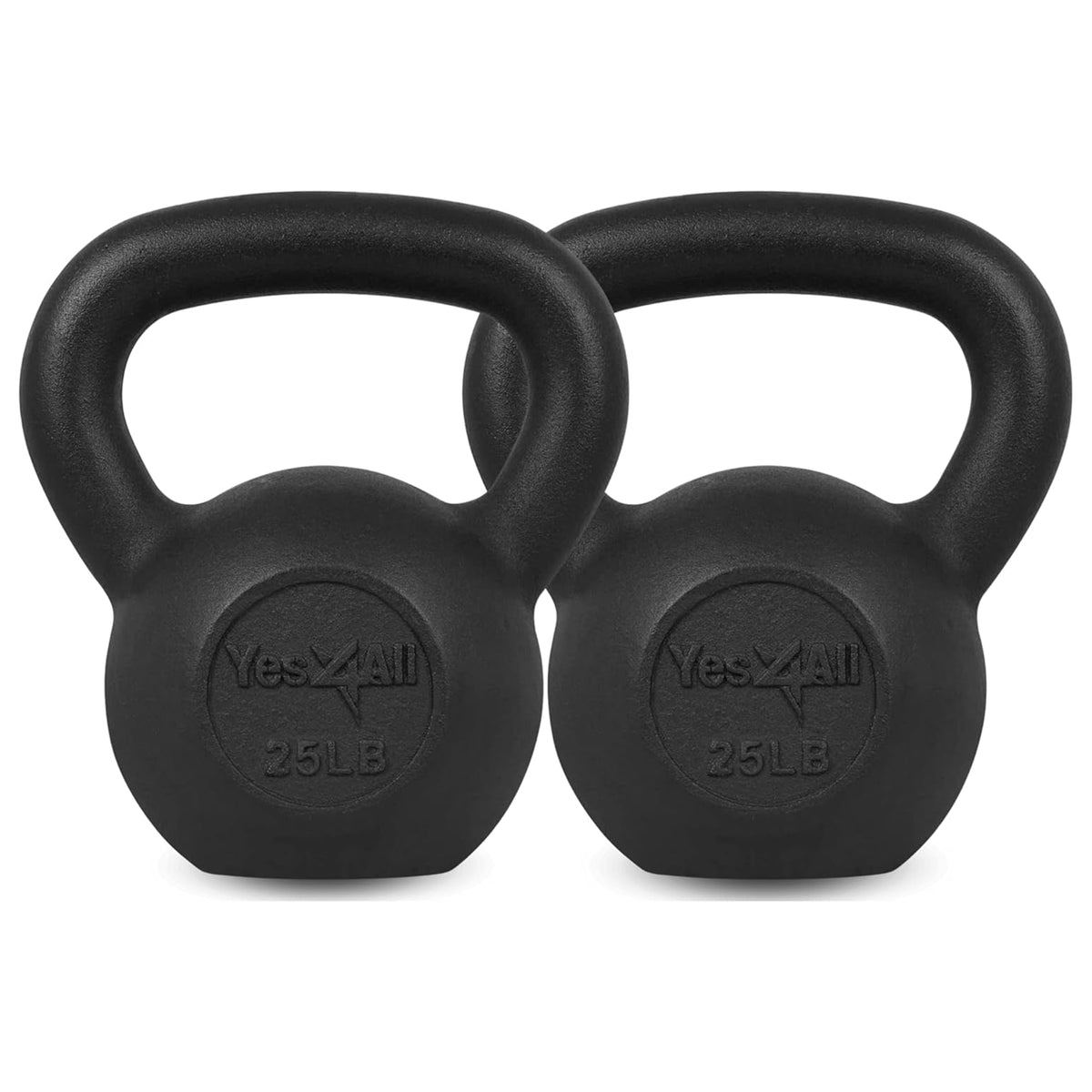 Yes4All 25 lb Cast Iron Kettlebell Pair with Non-Slip Handle and Flat Bottom
