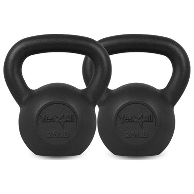 Yes4All 25 lb Cast Iron Kettlebell Pair with Non-Slip Handle and Flat Bottom
