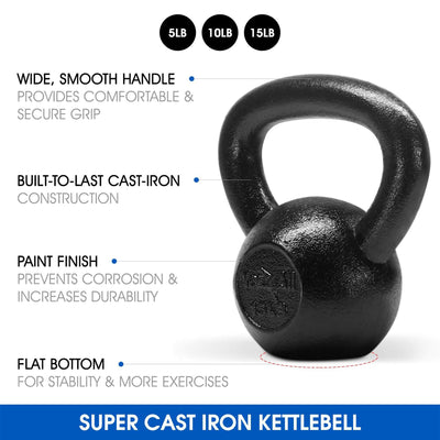 Yes4All 5, 10, and 15 lb Cast Iron Kettlebell Set With Loop Bands for Exercises