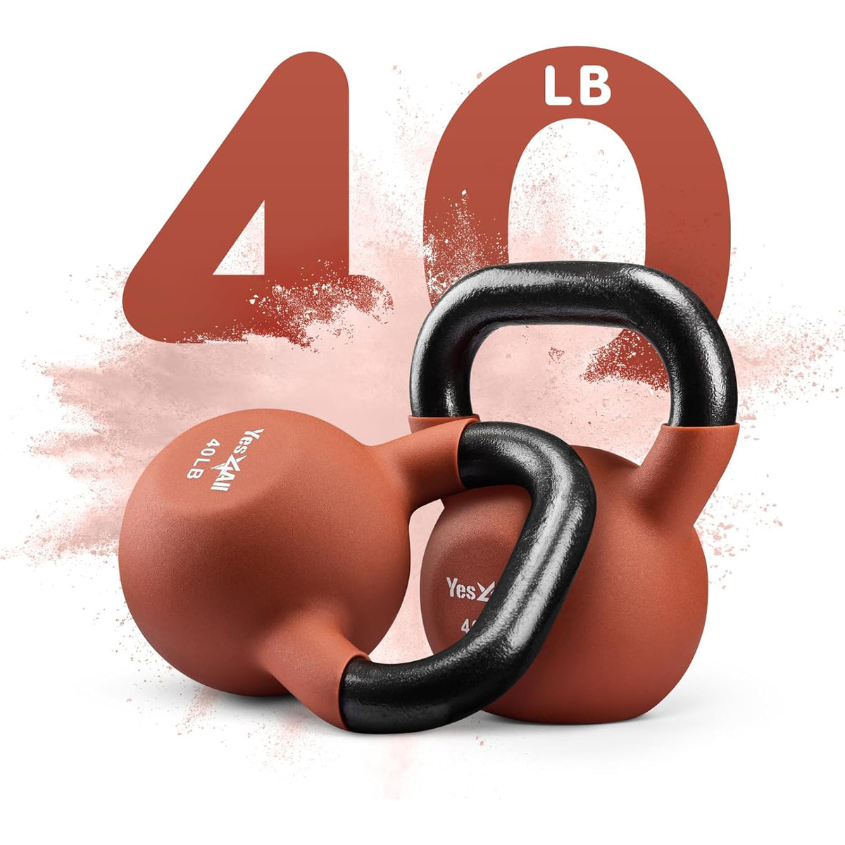 Yes4All 40 Pound Kettlebell Pair, Cast Iron Weight with Neoprene Coating, Orange