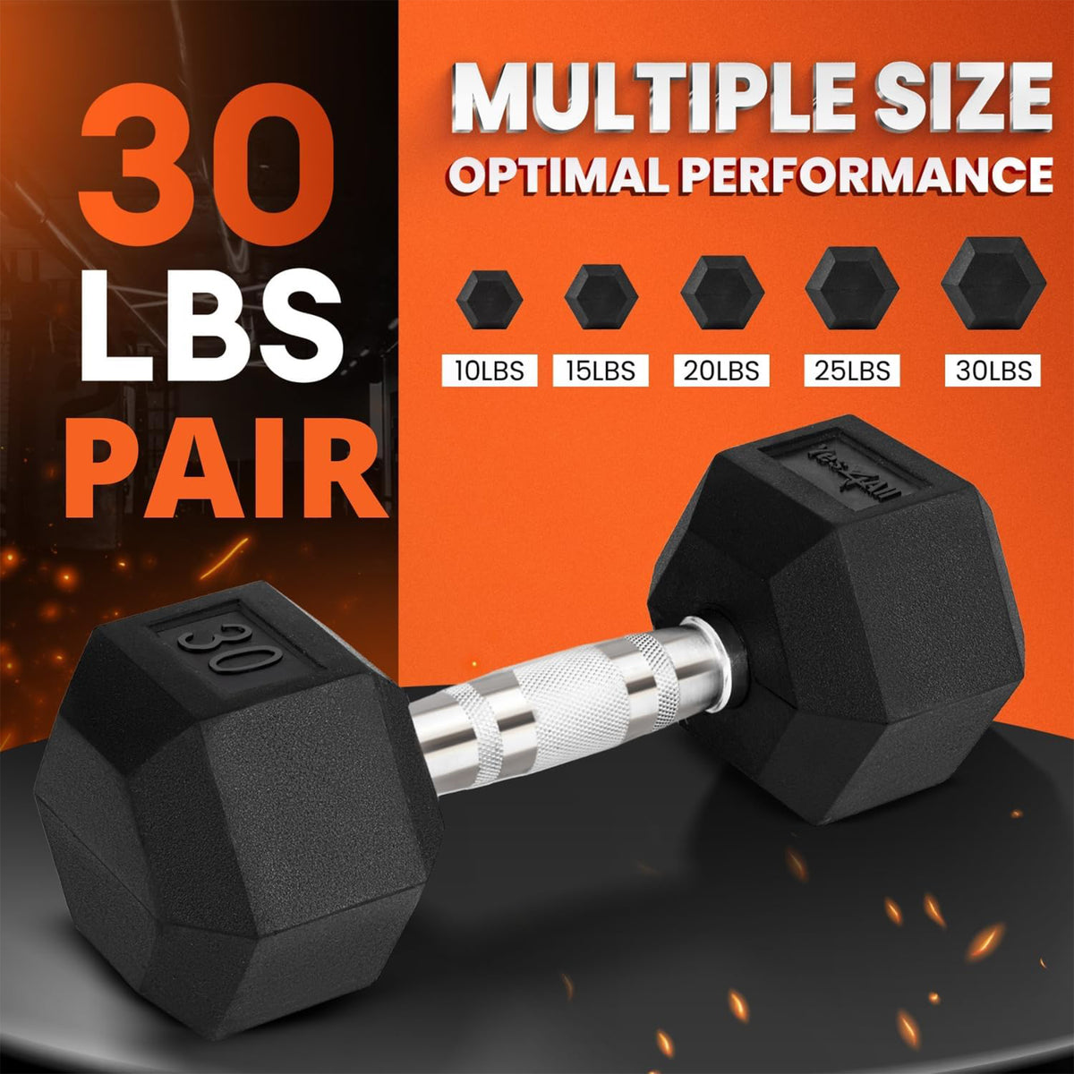 Yes4All PVC Rubber Hex Dumbbell Hand Weights w/ Anti Slip Chrome Grip, 30lb Pair