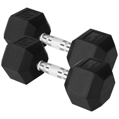Yes4All PVC Rubber Hex Dumbbell Hand Weights w/ Anti Slip Chrome Grip, 30lb Pair