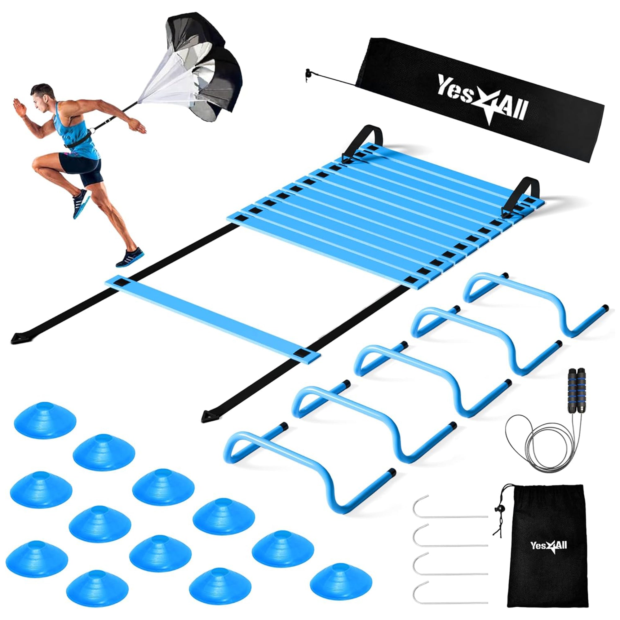 Yes4All Adjustable Agility Ladder Speed Training Equipment Set with Jump Rope