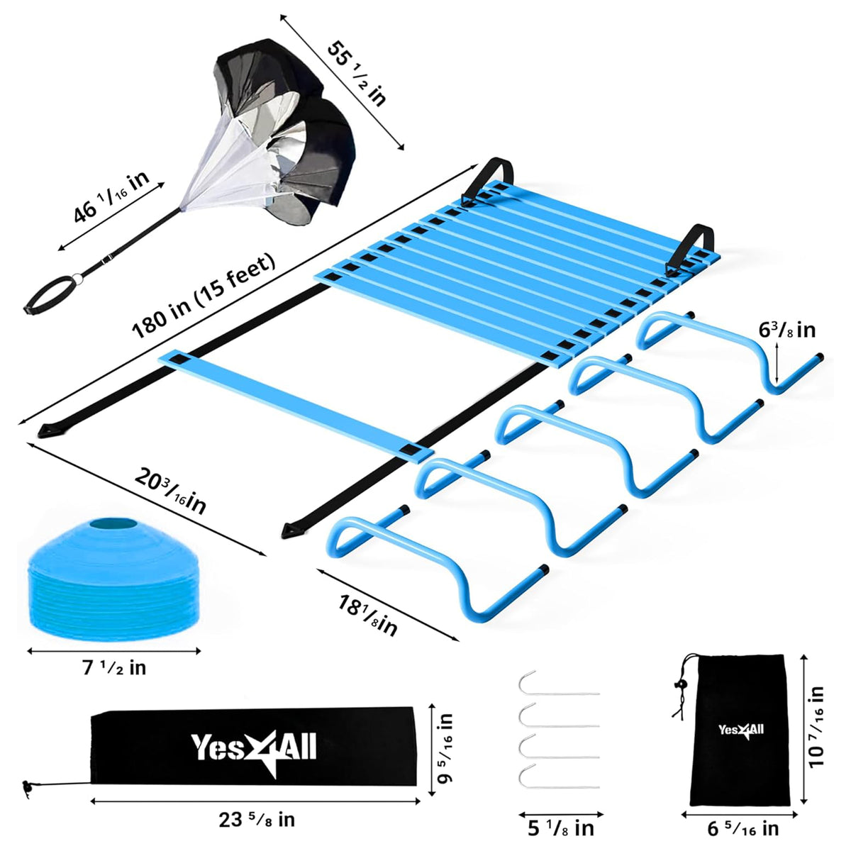 Yes4All Adjustable Agility Ladder Speed Training Equipment Set with Jump Rope