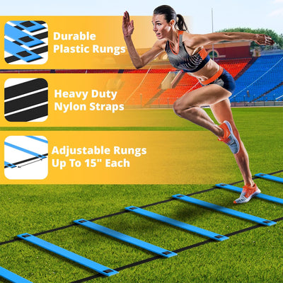 Yes4All Adjustable Agility Ladder Speed Training Equipment Set with Jump Rope