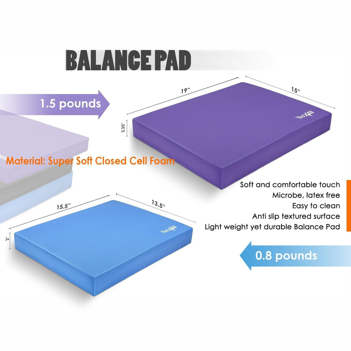 Yes4All L Non-Slip Exercise Foam Kneeling Balance Pad for Home Gym Yoga, Purple