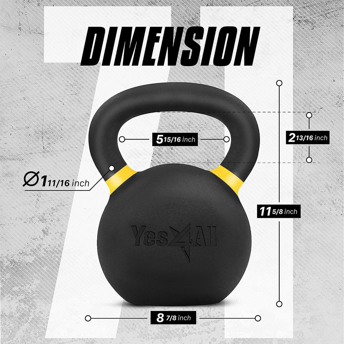 Yes4All 71lb Powder Coated Cast Iron Kettlebell w/ Non-Slip Handle & Flat Bottom