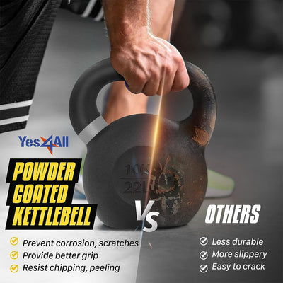 Yes4All 71lb Powder Coated Cast Iron Kettlebell w/ Non-Slip Handle & Flat Bottom